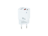 TooQ Cargador de Pared GaN USB-C/PD + USB-A/QC 30W, Blanco