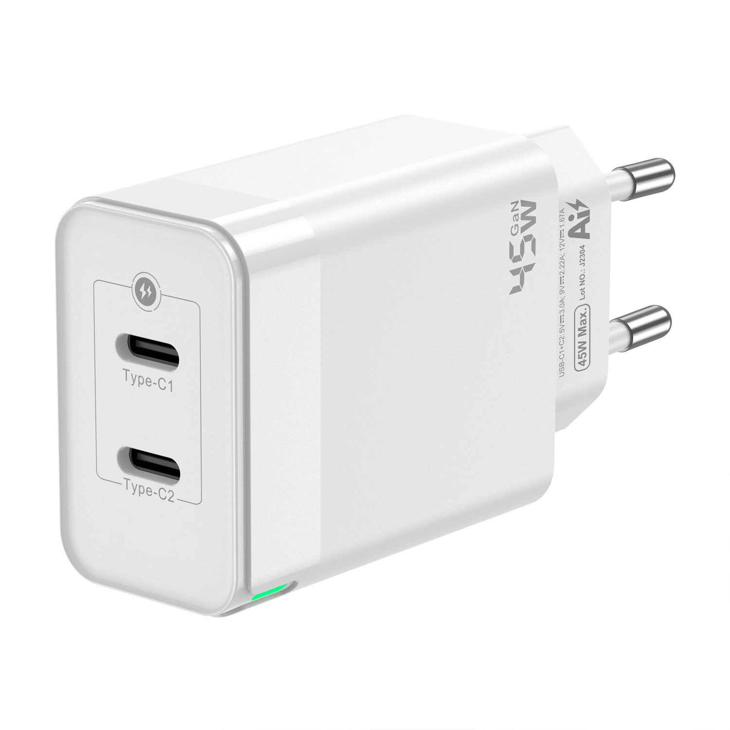 AISENS Cargador Gan 45W, 2xUSB-C PD3.0 QC4.0, Blanco - Imagen 2