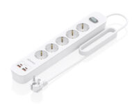 AISENS Regleta de Enchufes Multifuncion con 5 Tomas + Cargador PD3.0 20W 2xUSB-C, 2xUSB-A, 1.4m, Blanco