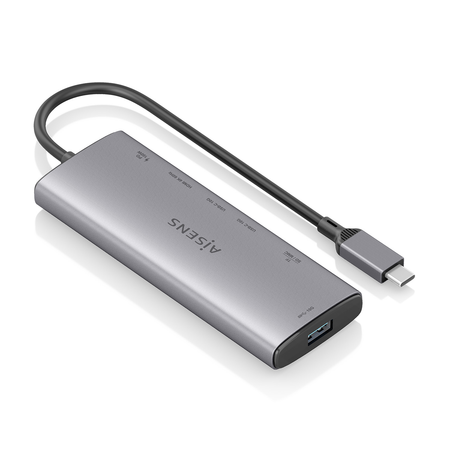 AISENS USB-C Dock 7 en 1, USB-C a 1xHDMI, 1xUSB-A 10G, 2xUSB-C 10G, 1xSD, 1xMicroSD, 1xUSB-C PD 100W, Gris, 20cm - Imagen 2