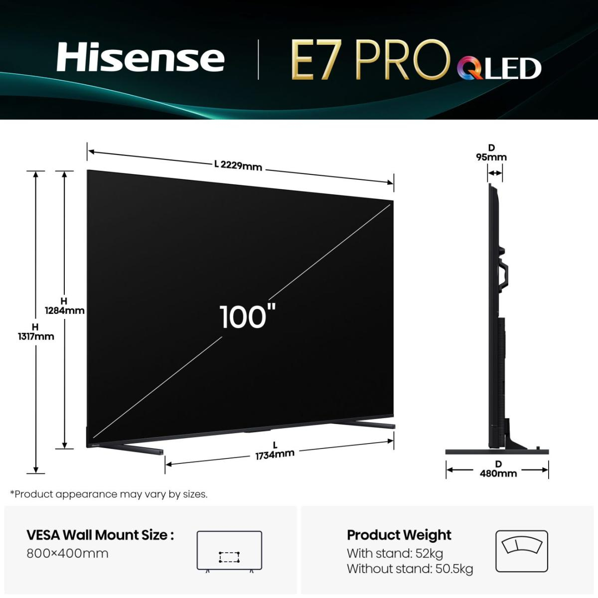Hisense 100E7Q PRO 2,54 m (100') 4K Ultra HD Smart TV Wifi Negro - Imagen 2