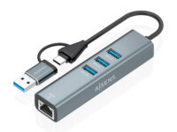 AISENS Conversor USB3.2 Gen1 USB-A+USB-C A Ethernet Gigabit 10/100/1000 Mbps + Hub 3xUSB3.0, Gris, 15cm