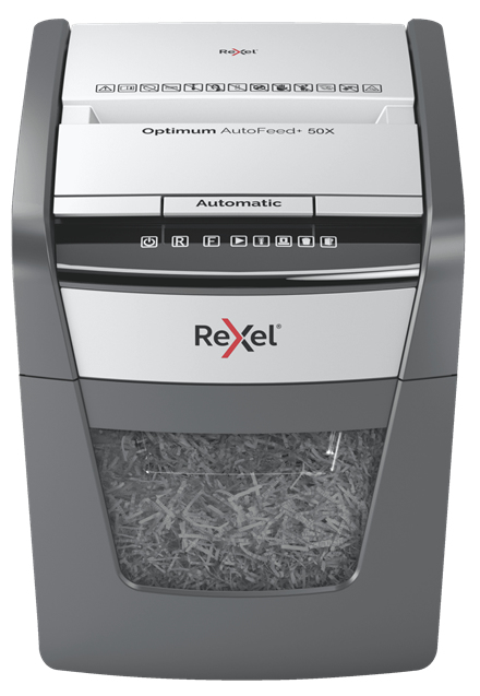 Rexel Optimum AutoFeed+ 50X triturador de papel Corte cruzado 55 dB 22 cm Negro, Gris